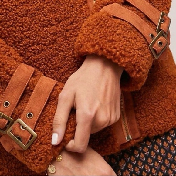 Anthropologie Marrakech sherpa teddy moto jacket rust /bronze color small - Picture 7 of 12